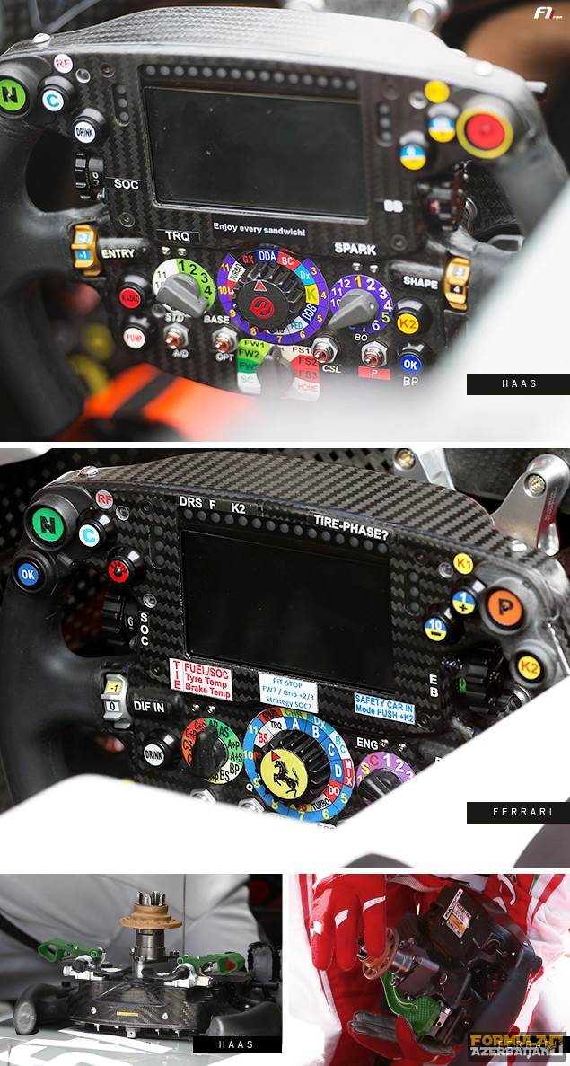 Haas VF-16 steering wheel. 09.06.2016. Formula 1 World Championship, Rd 7, Canadian Grand Prix, Montreal, Canada, Preparation Day. - www.xpbimages.com, EMail: requests@xpbimages.com - copy of publication required for printed pictures. Every used picture is fee-liable. © Copyright: Price / XPB Images